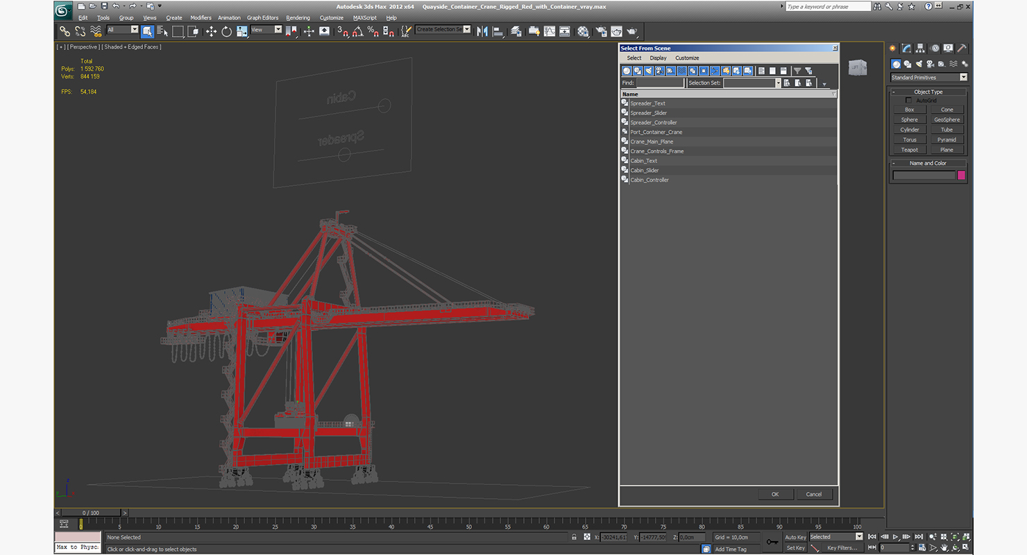 3D Port Container Crane Rigged Red with Container