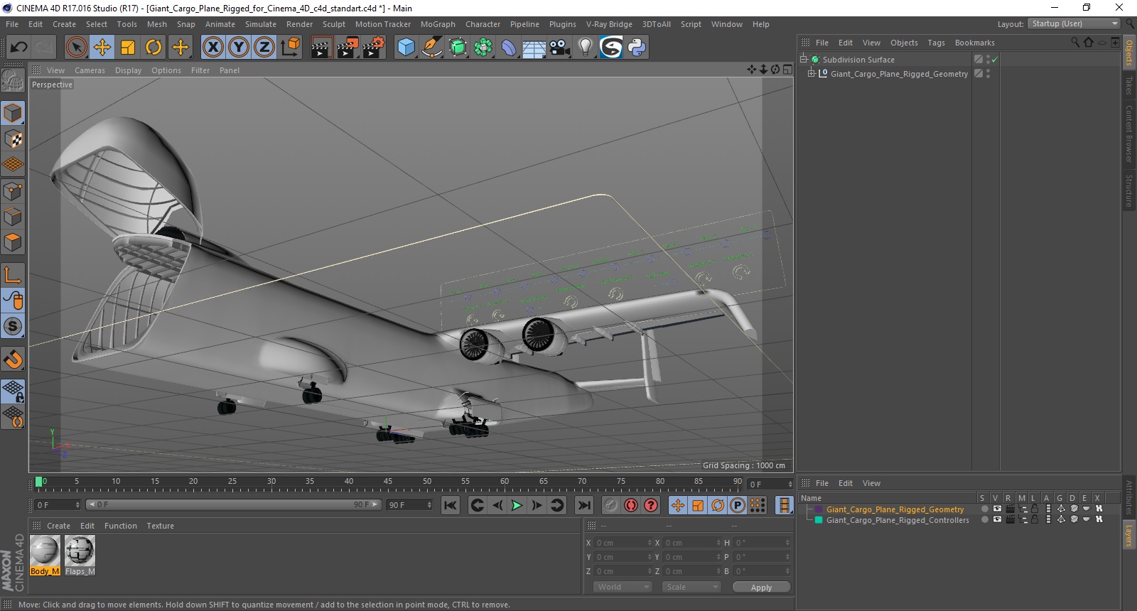 3D Giant Cargo Plane Rigged for Cinema 4D model
