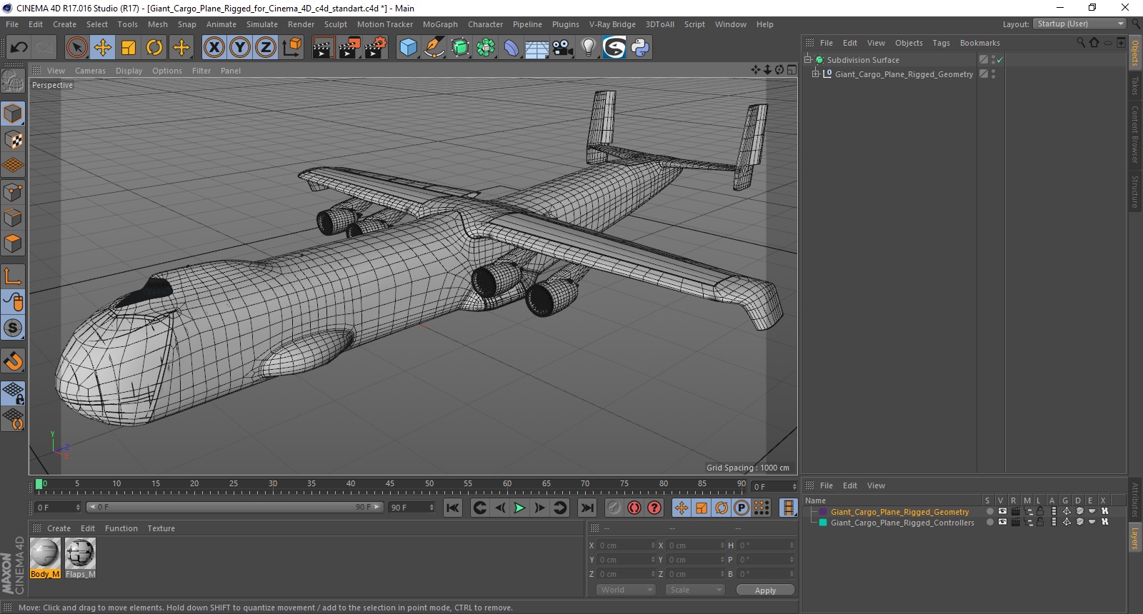 3D Giant Cargo Plane Rigged for Cinema 4D model