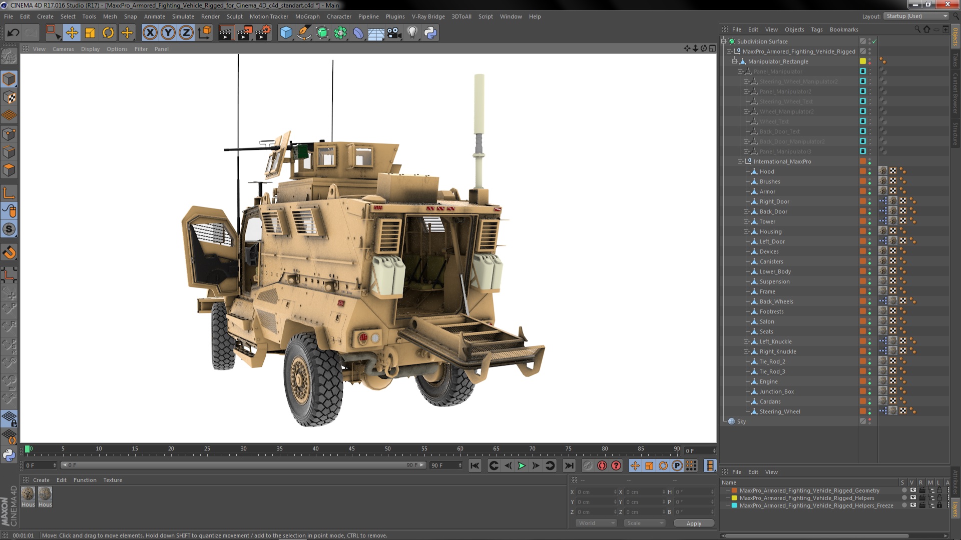 3D MaxxPro Armored Fighting Vehicle Rigged for Cinema 4D model