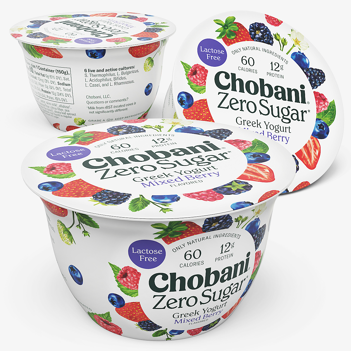 Chobani Zero Sugar Greek Yogurt Cup Sealed Mixed Berry