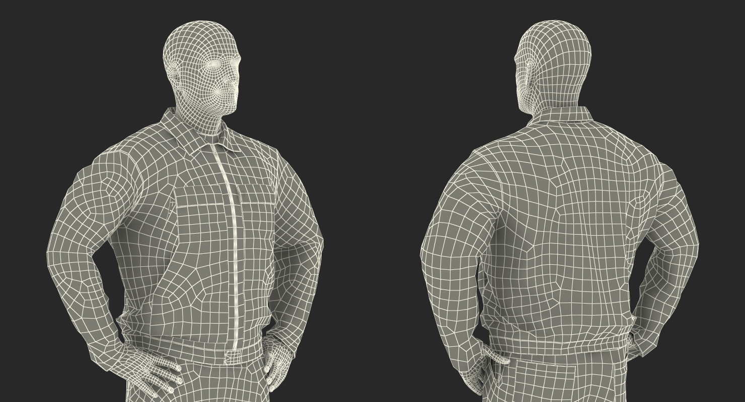 Factory Worker Orange Overalls Standing Pose 3D model