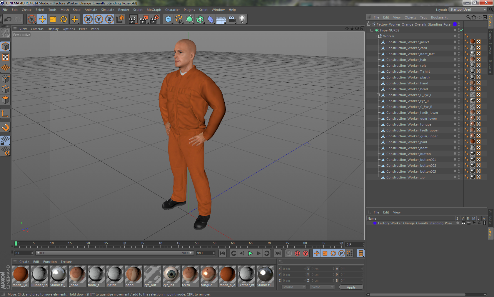 Factory Worker Orange Overalls Standing Pose 3D model
