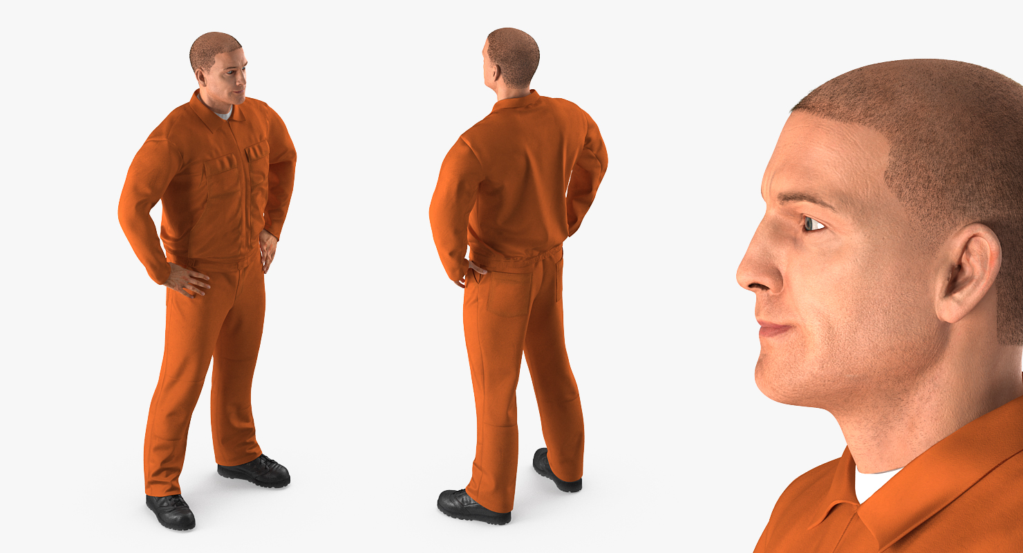 Factory Worker Orange Overalls Standing Pose 3D model