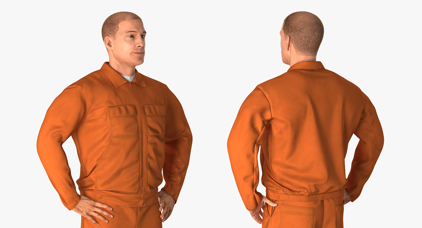 Factory Worker Orange Overalls Standing Pose 3D model
