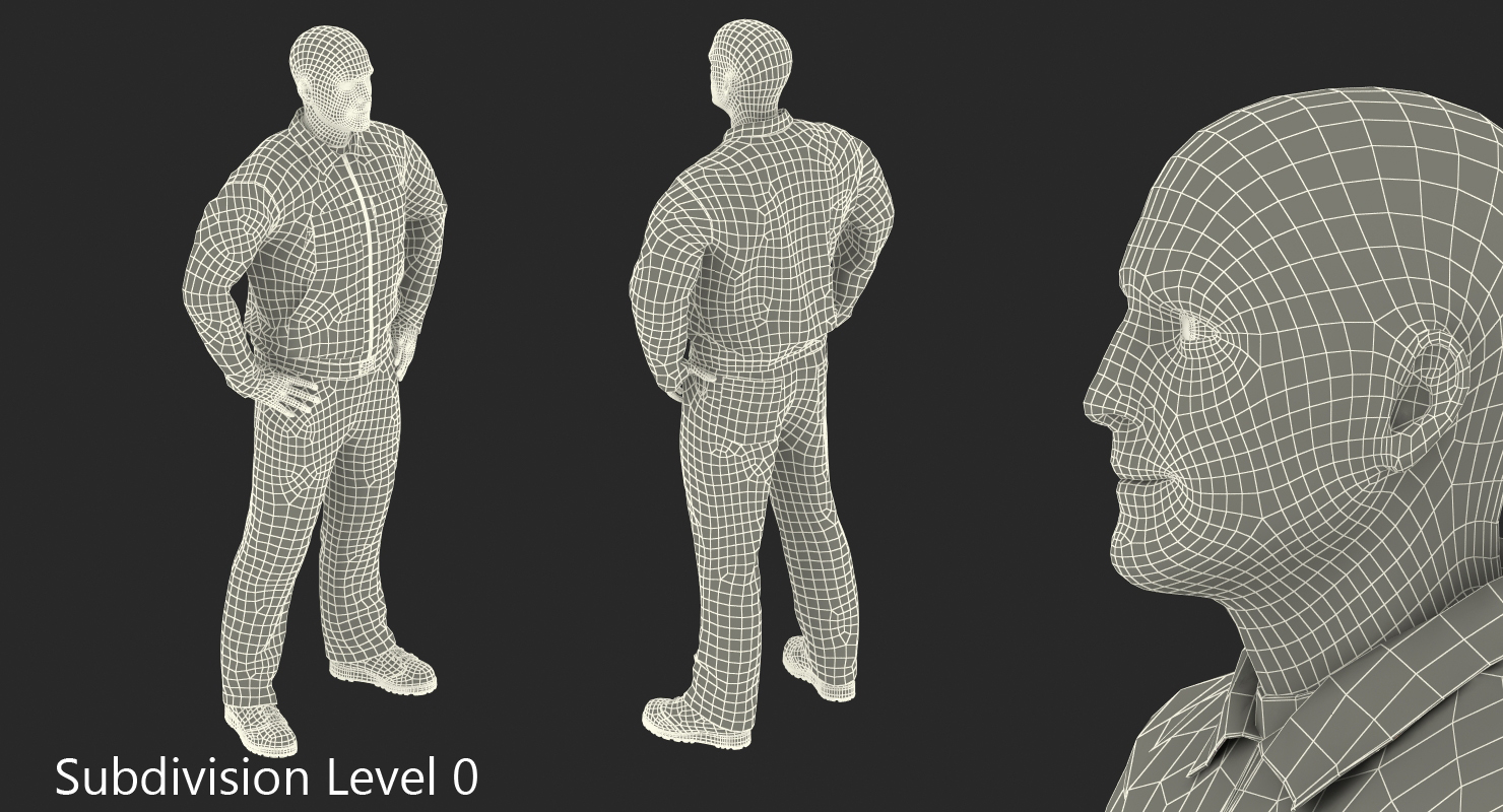 Factory Worker Orange Overalls Standing Pose 3D model