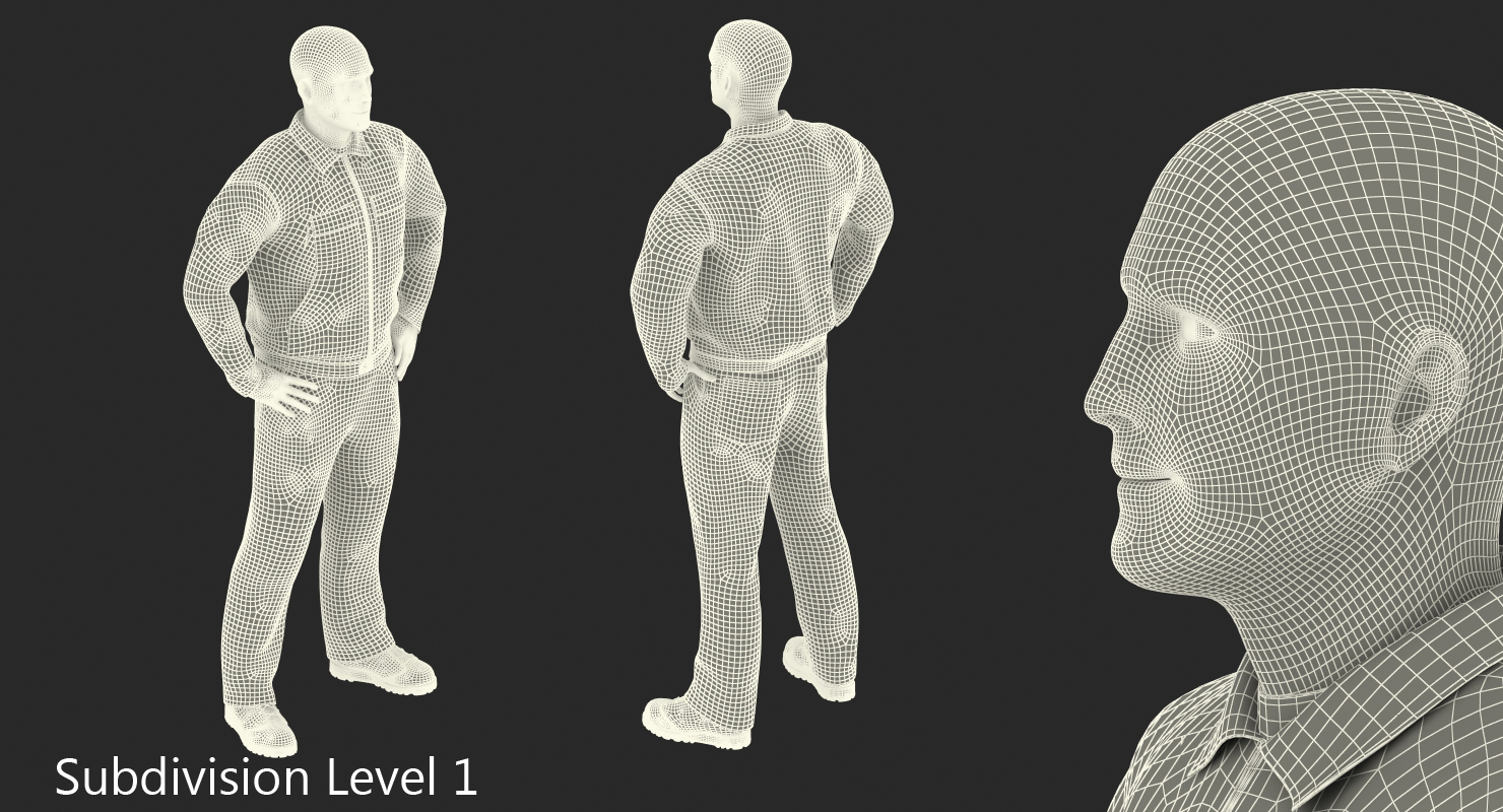 Factory Worker Orange Overalls Standing Pose 3D model