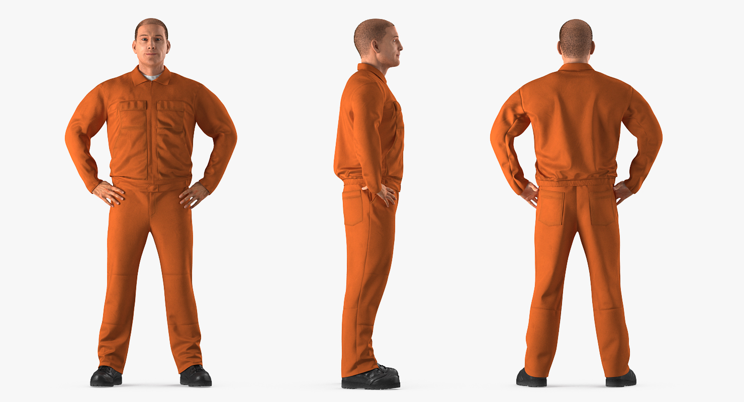 Factory Worker Orange Overalls Standing Pose 3D model