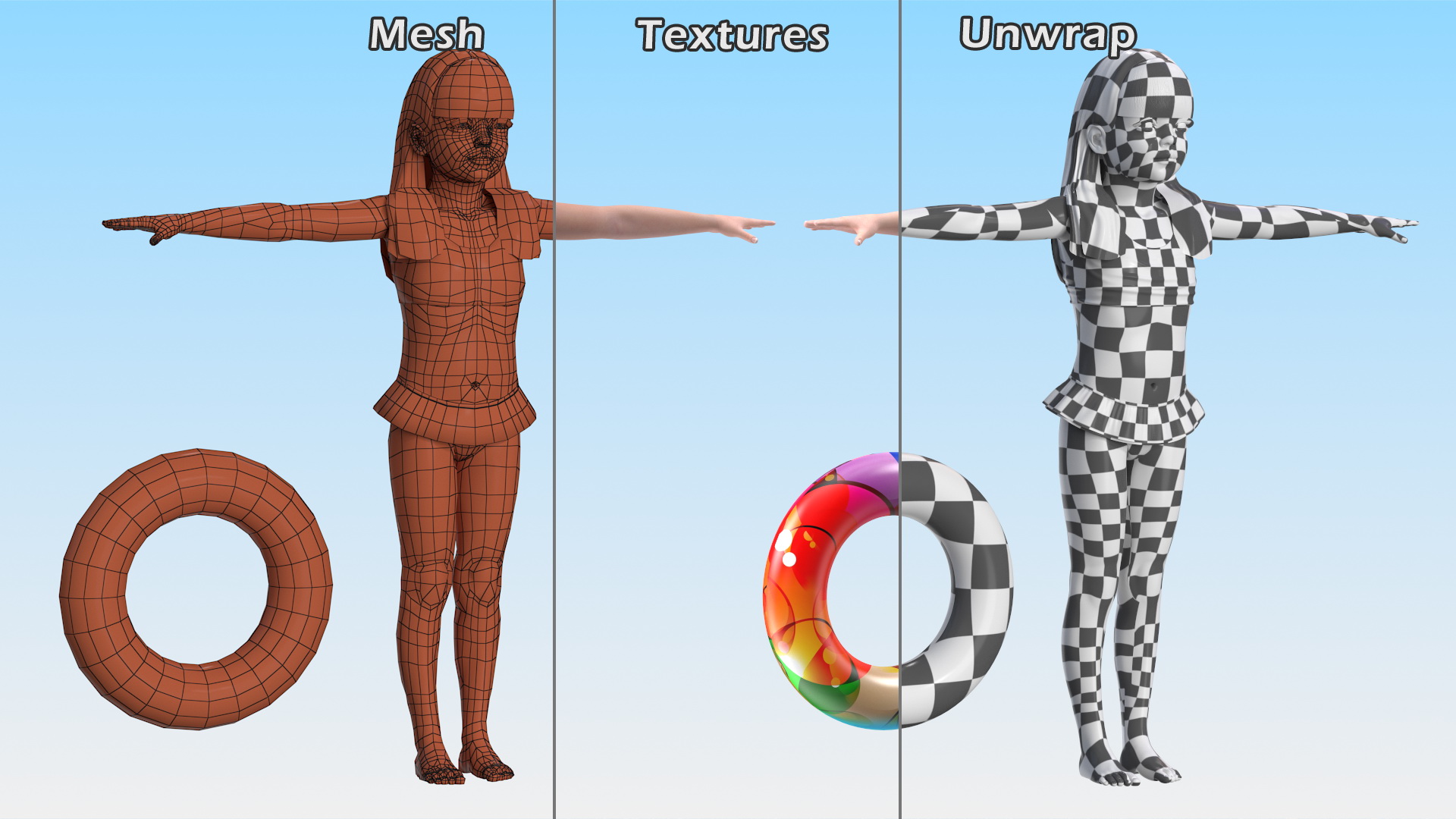 3D Child Girl Beach Style Rigged for Cinema 4D model