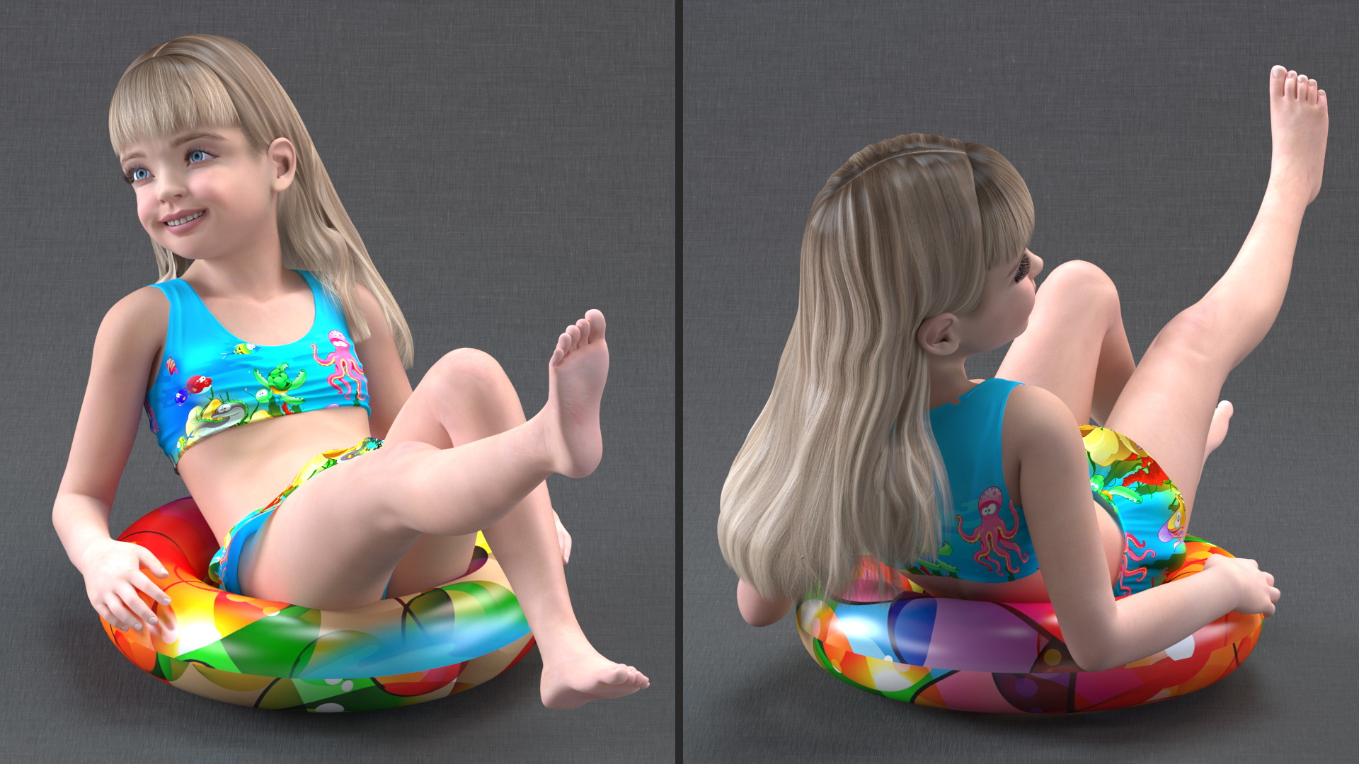 3D Child Girl Beach Style Rigged for Cinema 4D model