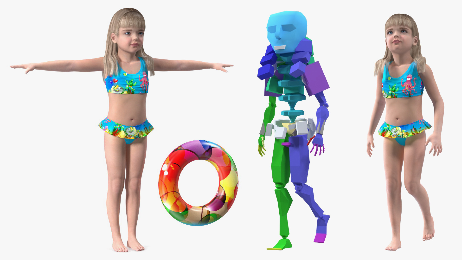 3D Child Girl Beach Style Rigged for Cinema 4D model