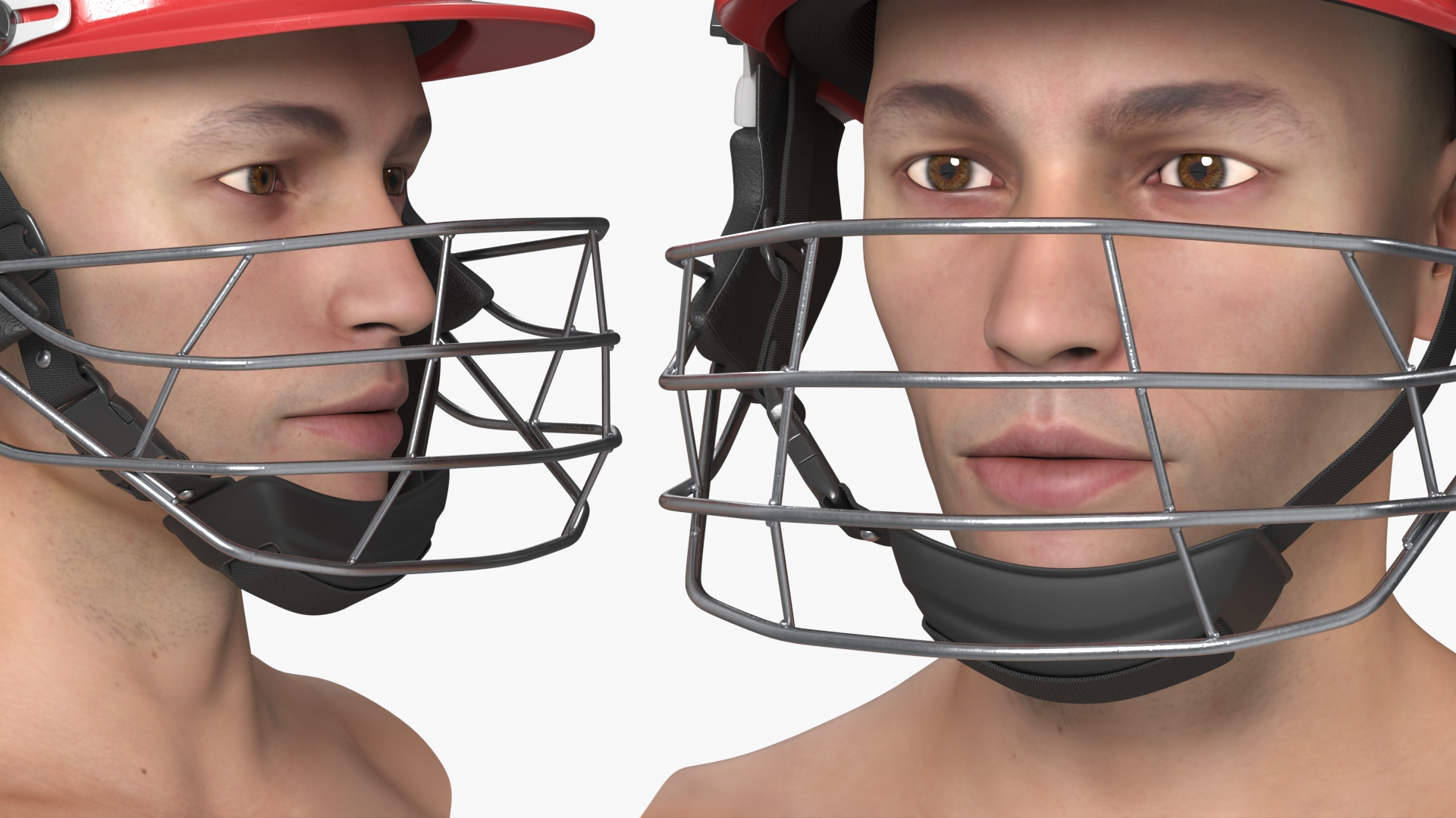 Cricket Helmet on Man Head with Face Guard, view 2