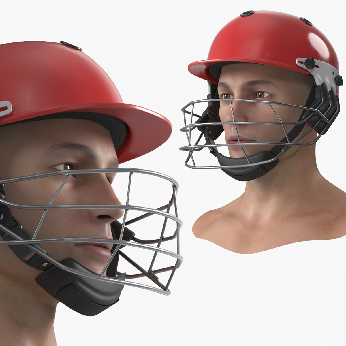 Cricket Helmet on Man Head with Face Guard 3D model preview