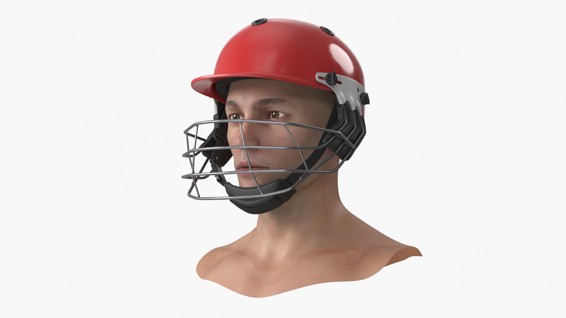 Cricket Helmet on Man Head with Face Guard