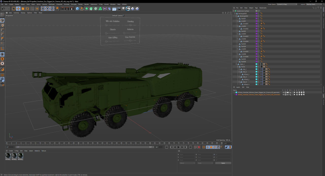 3D Military Howitzer Morana Green Rigged for Cinema 4D