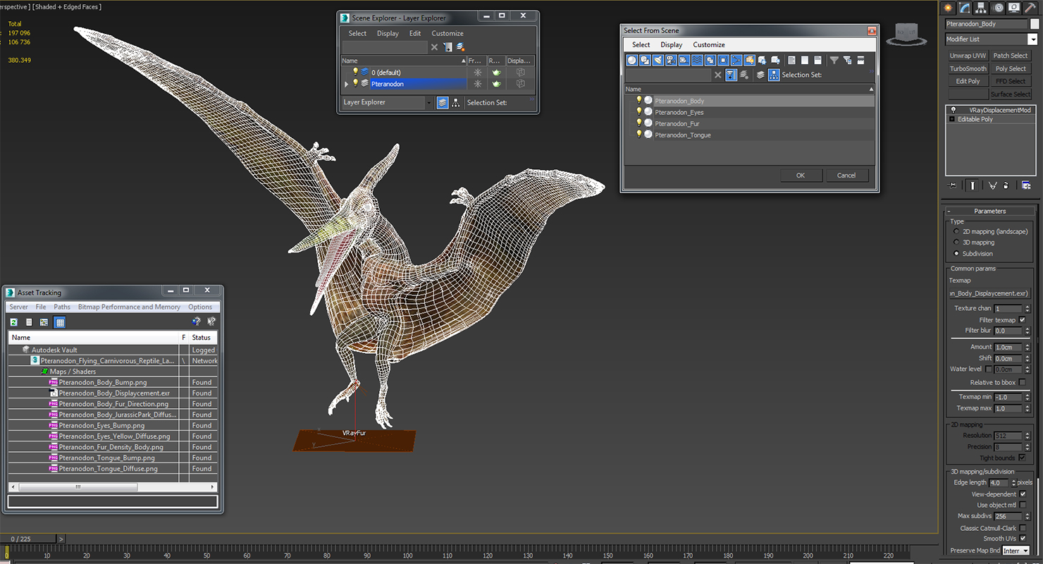 Pteranodon Flying Carnivorous Reptile Landing Pose with Fur 3D model