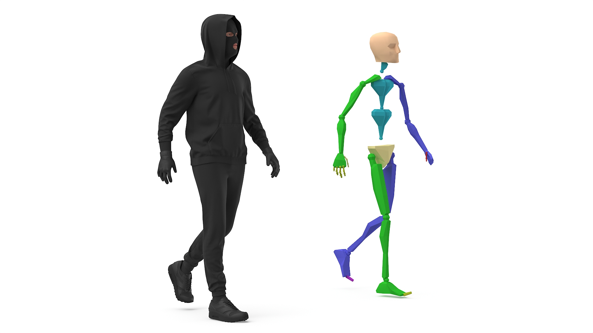 3D model Robber Wearing Mask and Hood Rigged