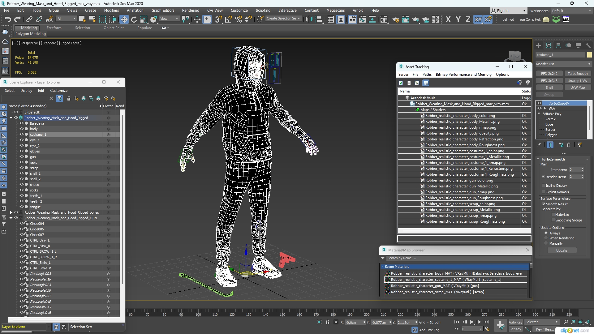 3D model Robber Wearing Mask and Hood Rigged