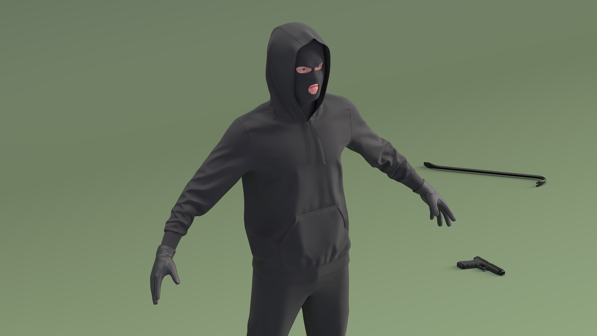3D model Robber Wearing Mask and Hood Rigged