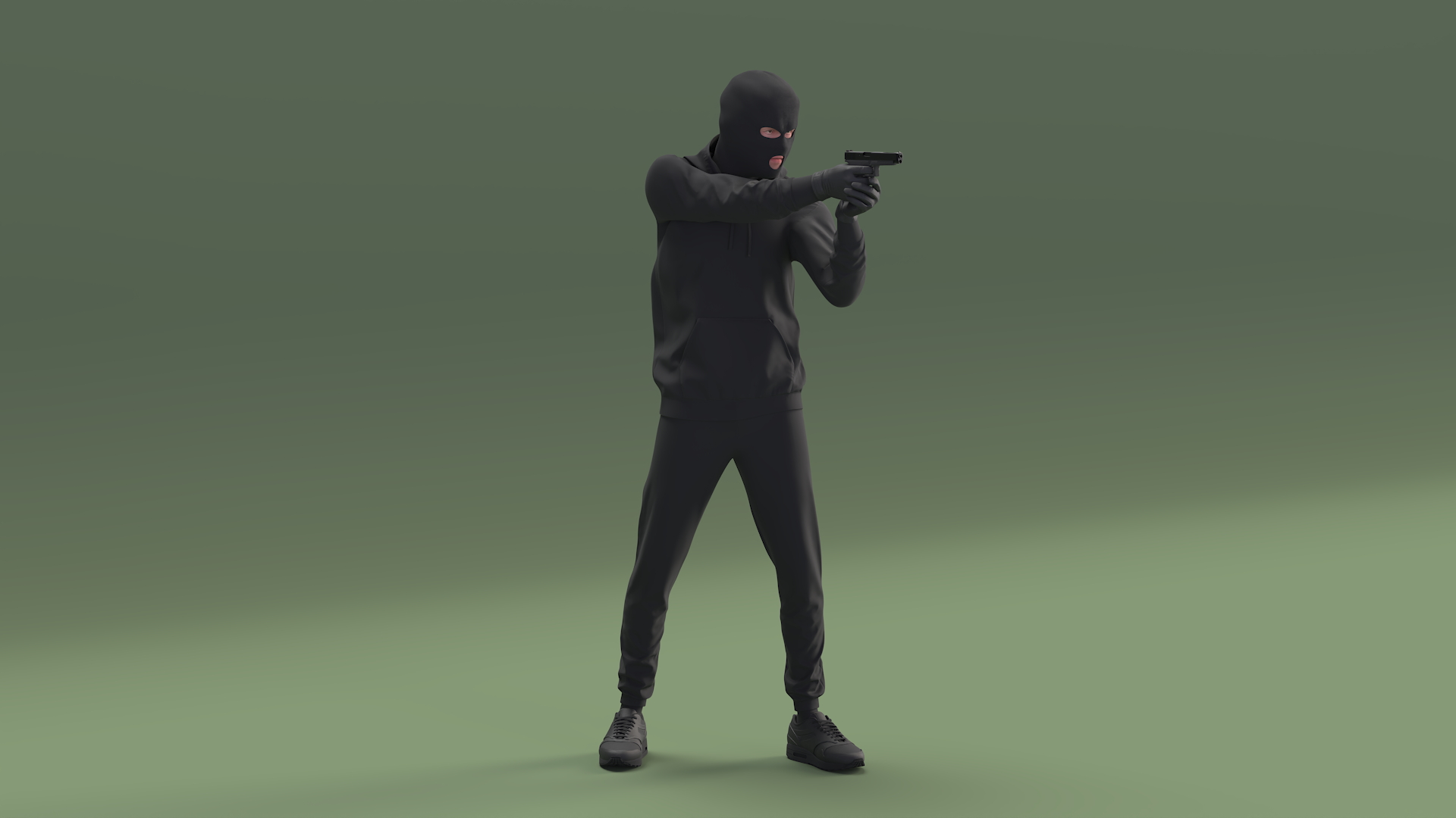 3D model Robber Wearing Mask and Hood Rigged