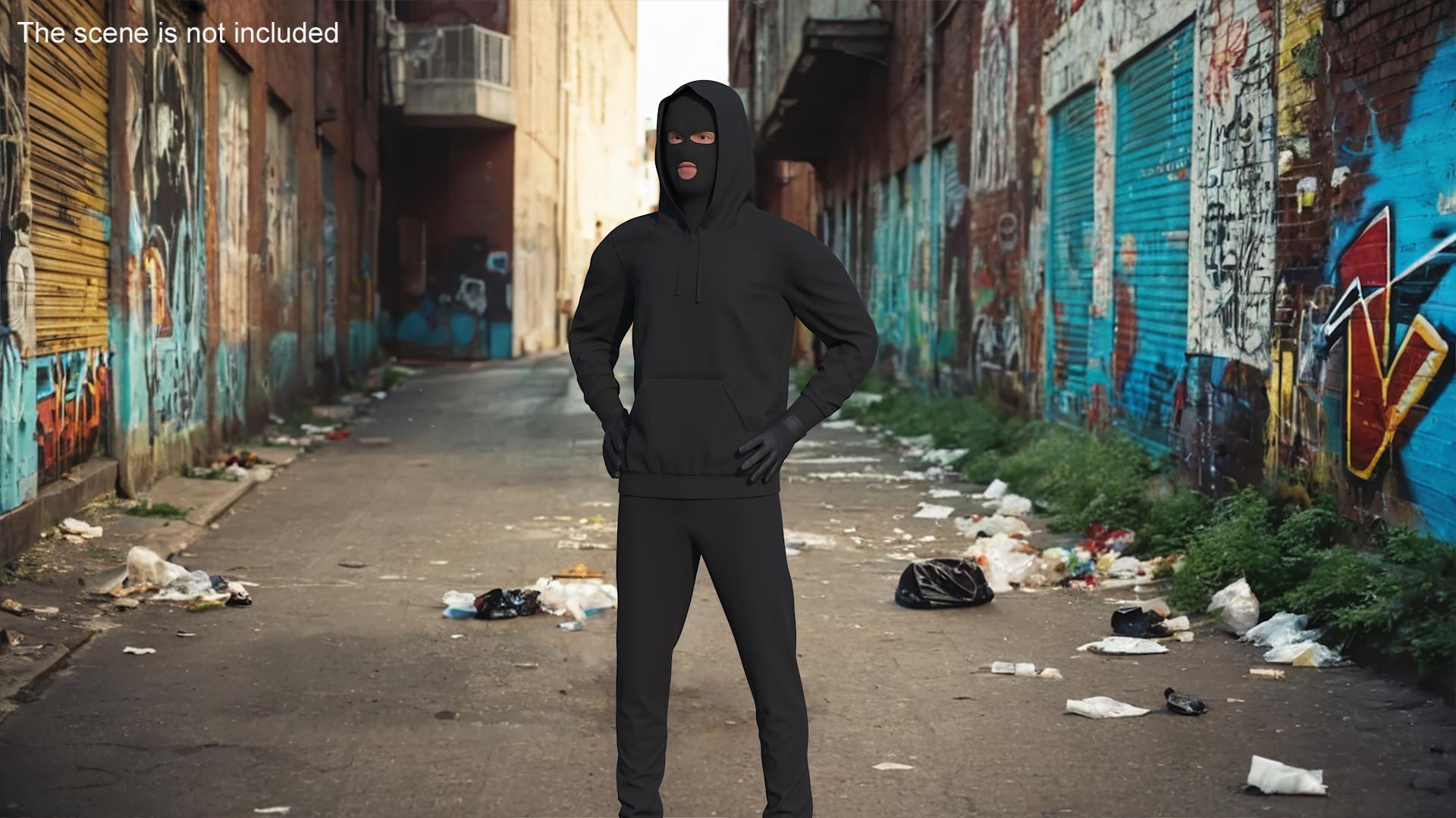 3D model Robber Wearing Mask and Hood Rigged