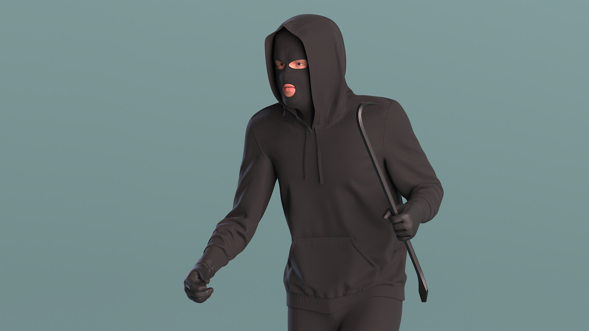 3D model Robber Wearing Mask and Hood Rigged
