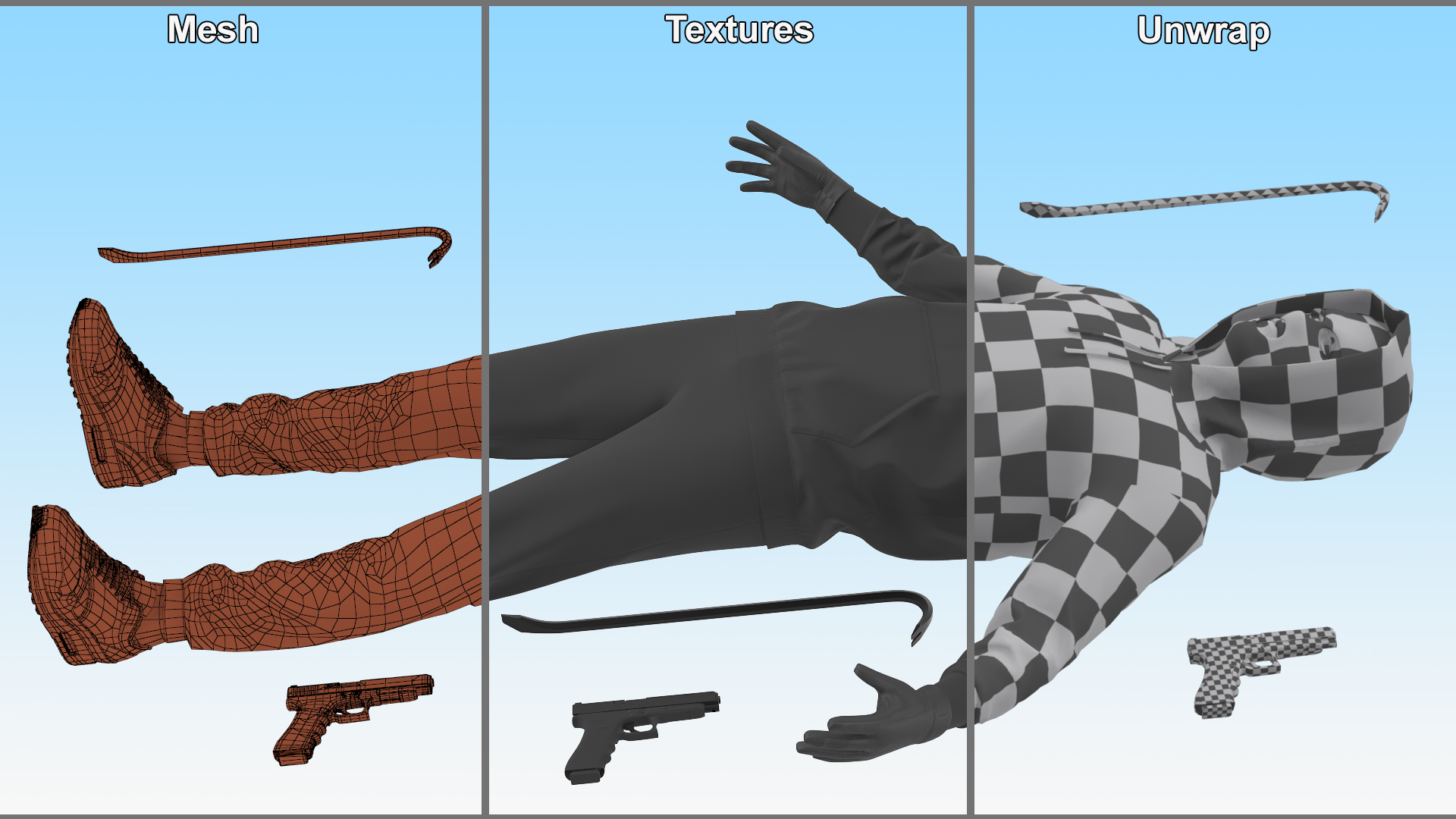 3D model Robber Wearing Mask and Hood Rigged