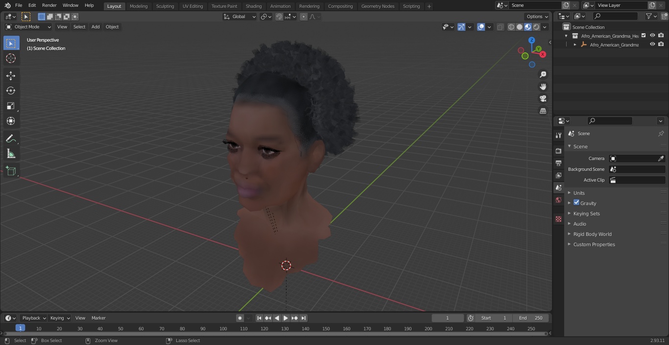3D Afro American Grandma Head