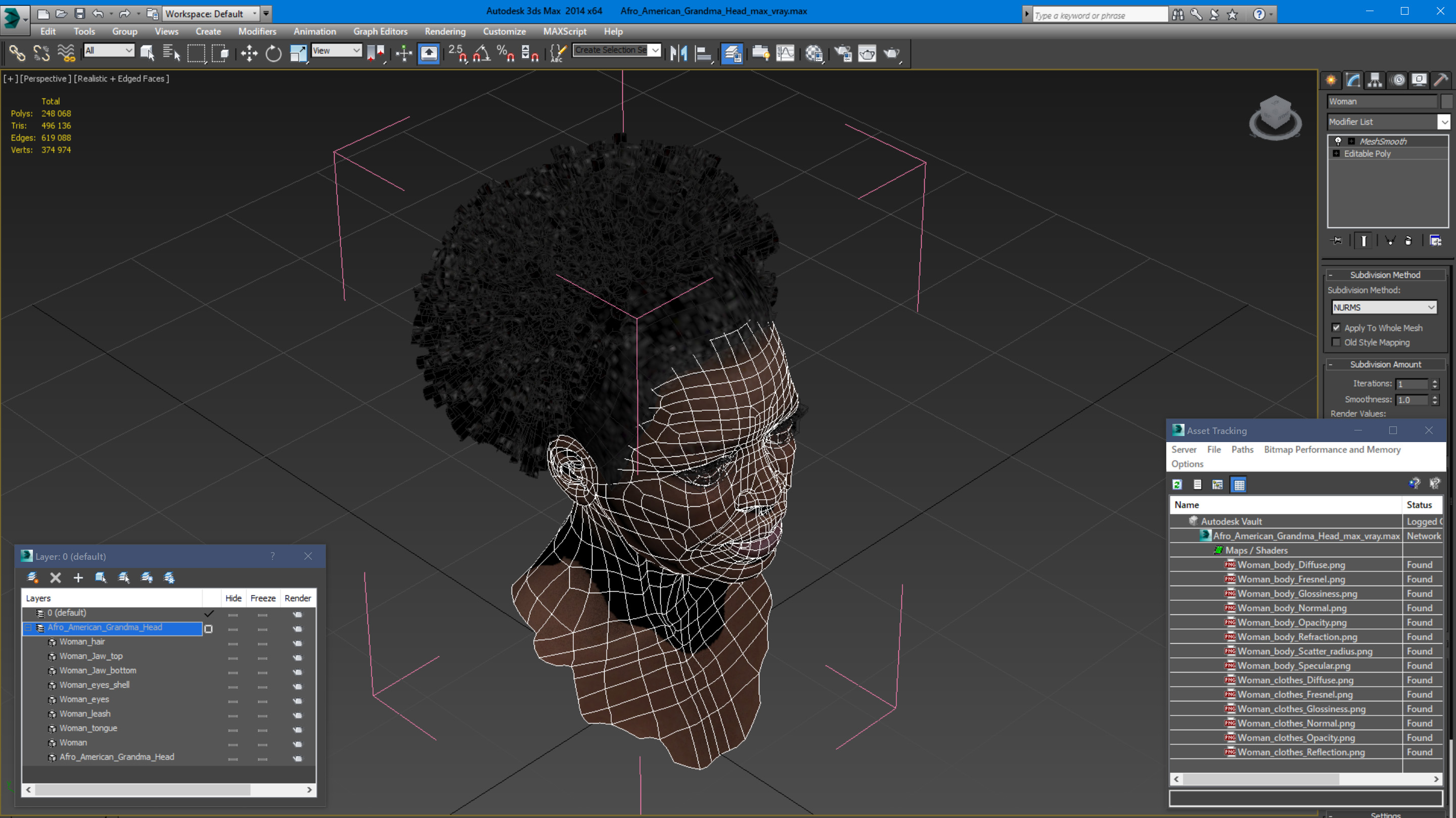 3D Afro American Grandma Head