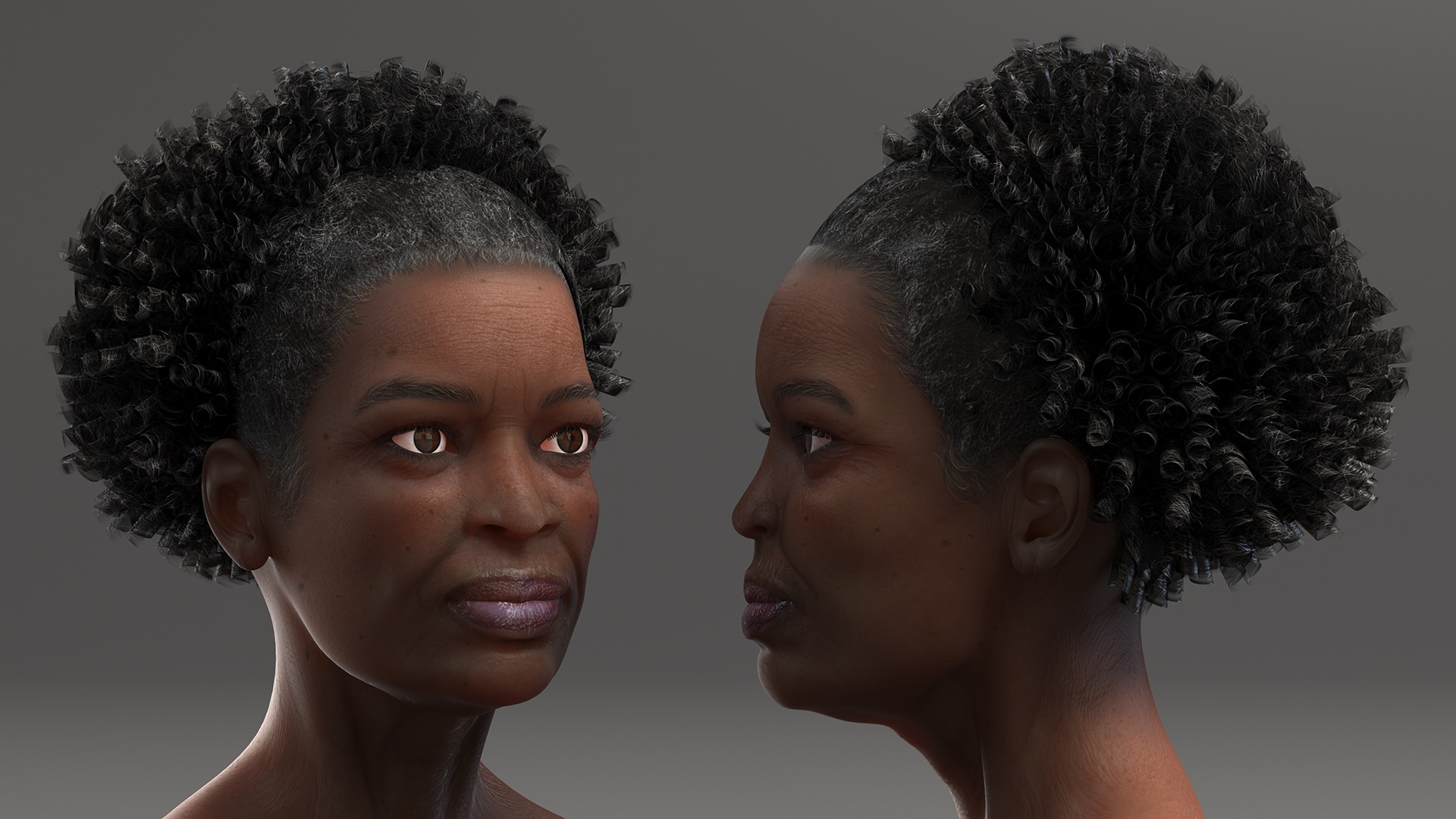 3D Afro American Grandma Head