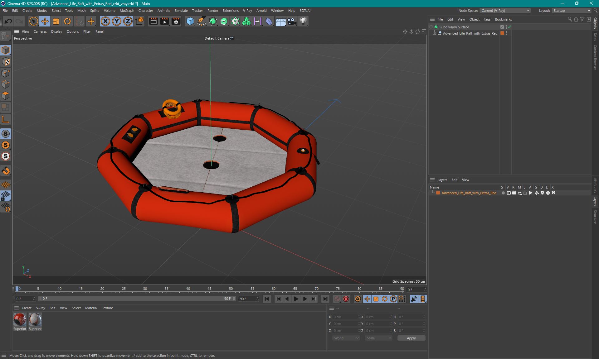 Advanced Life Raft with Extras Red 3D model