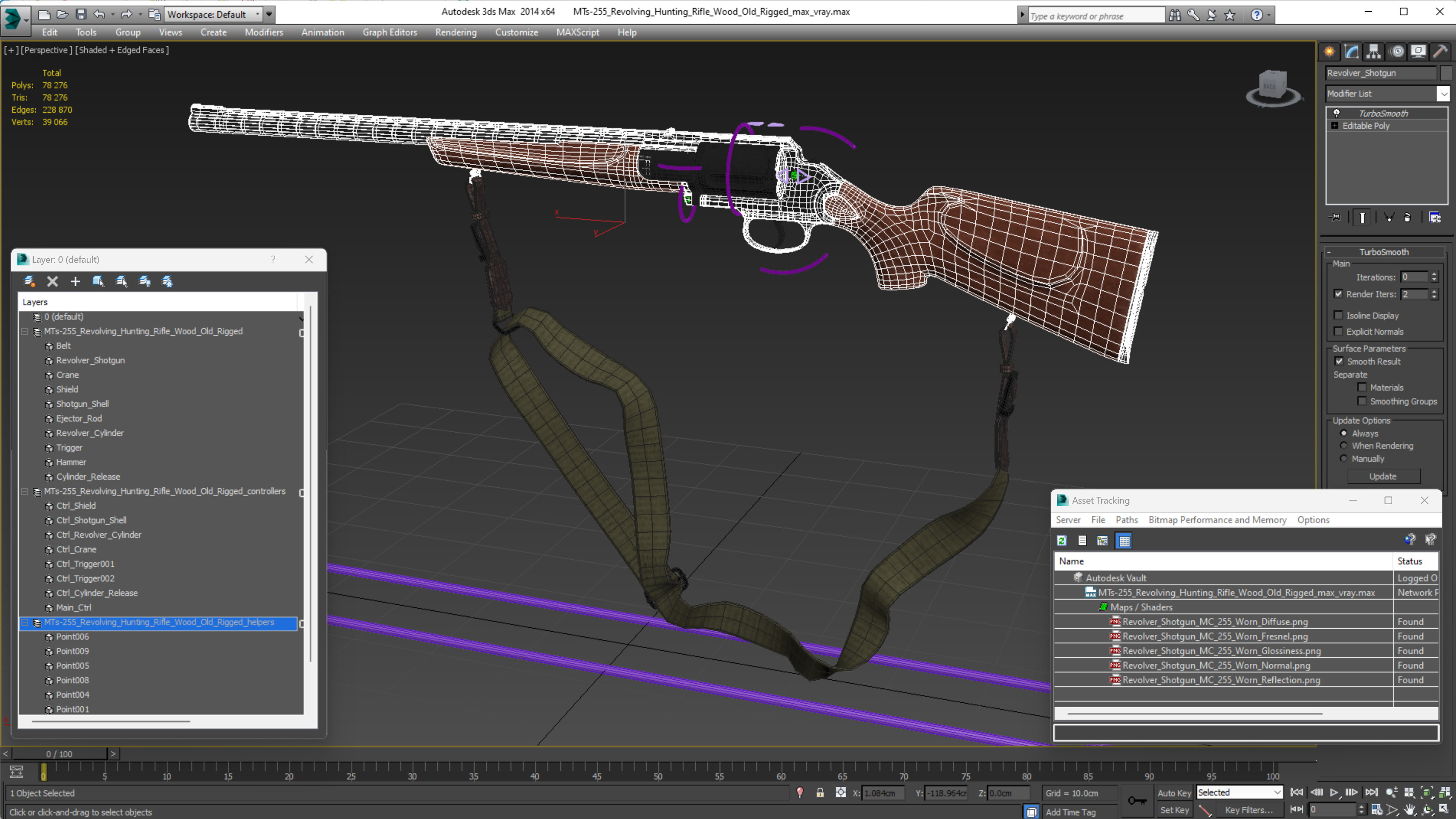 3D MTs-255 Revolving Hunting Rifle Wood Old Rigged for Maya