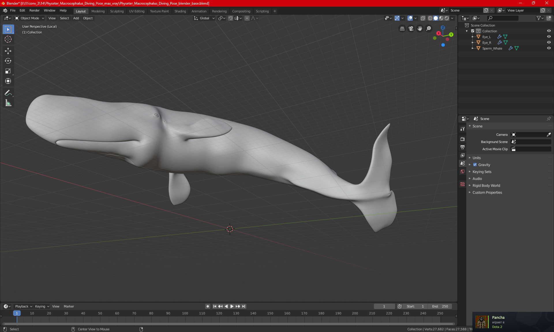 Physeter Macrocephalus Diving Pose 3D model