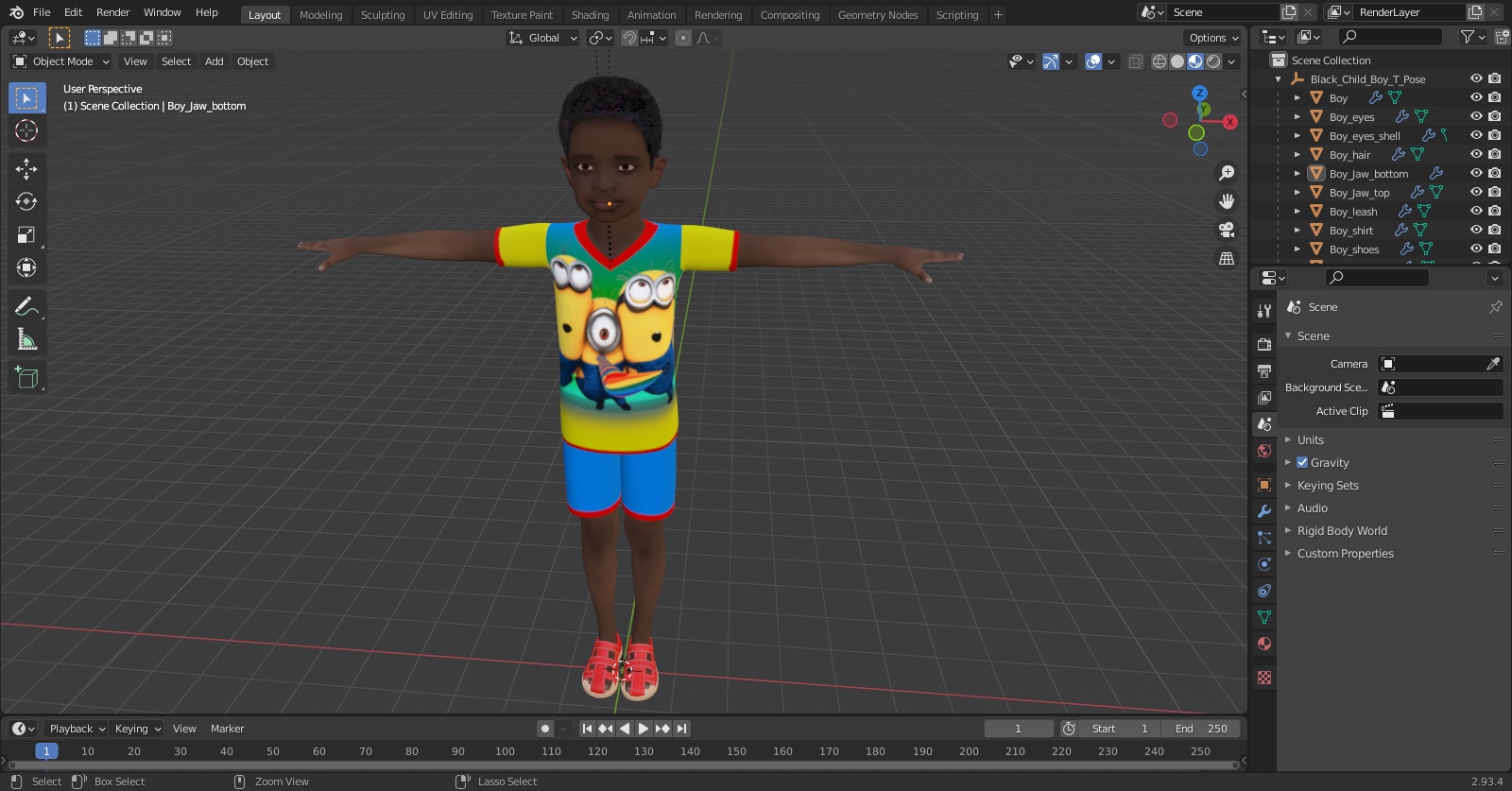 Black Child Boy T-Pose 3D
