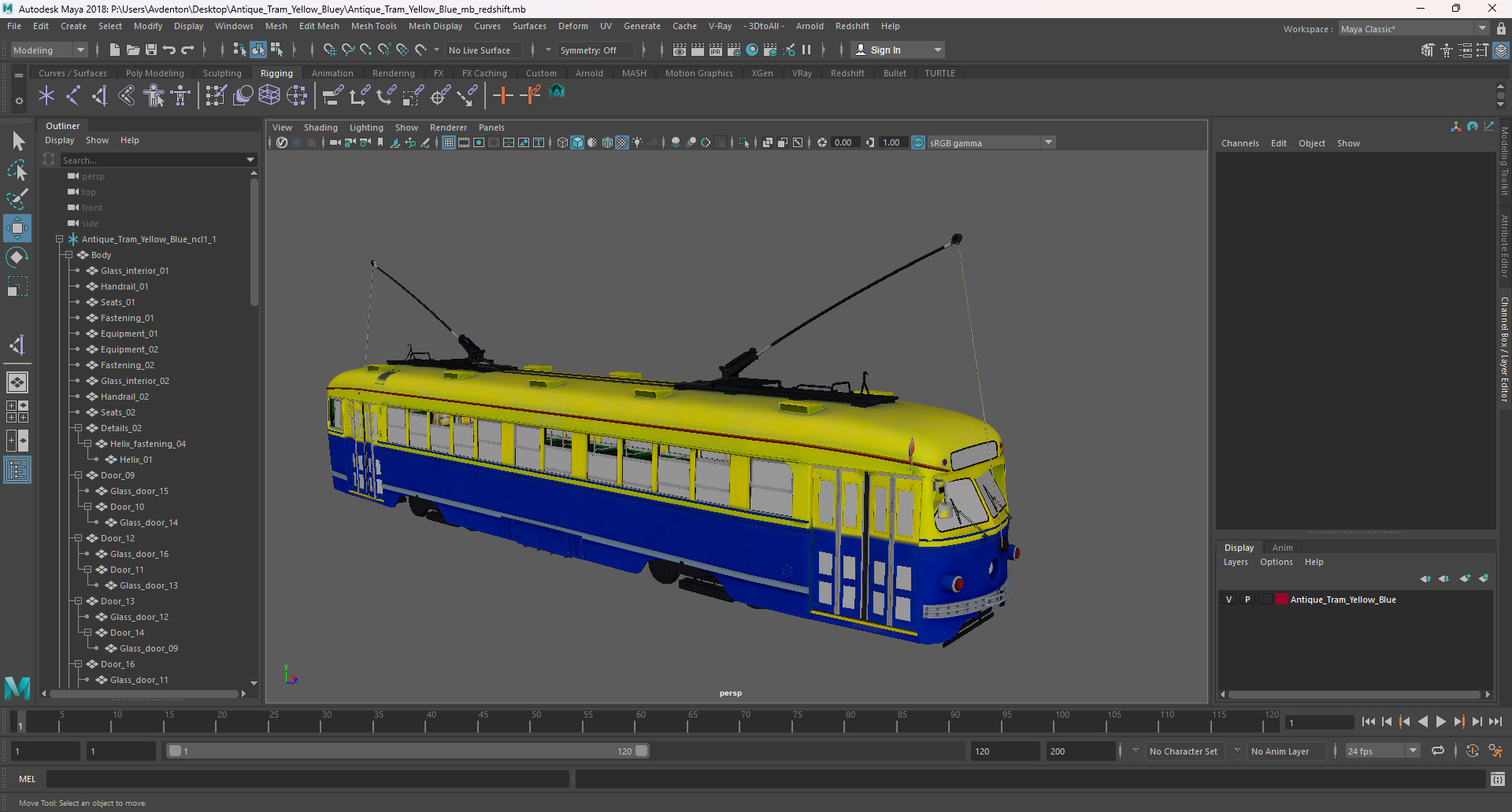 Antique Tram Yellow Blue 3D model