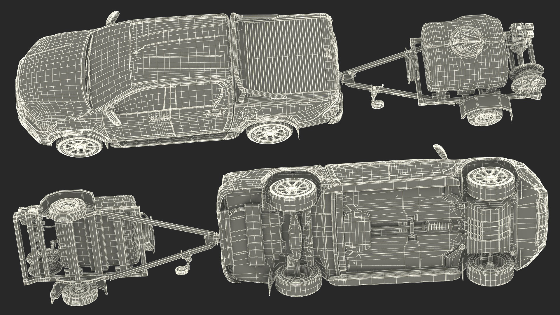 3D model Pickup with Fire Fighting Trailer Rigged