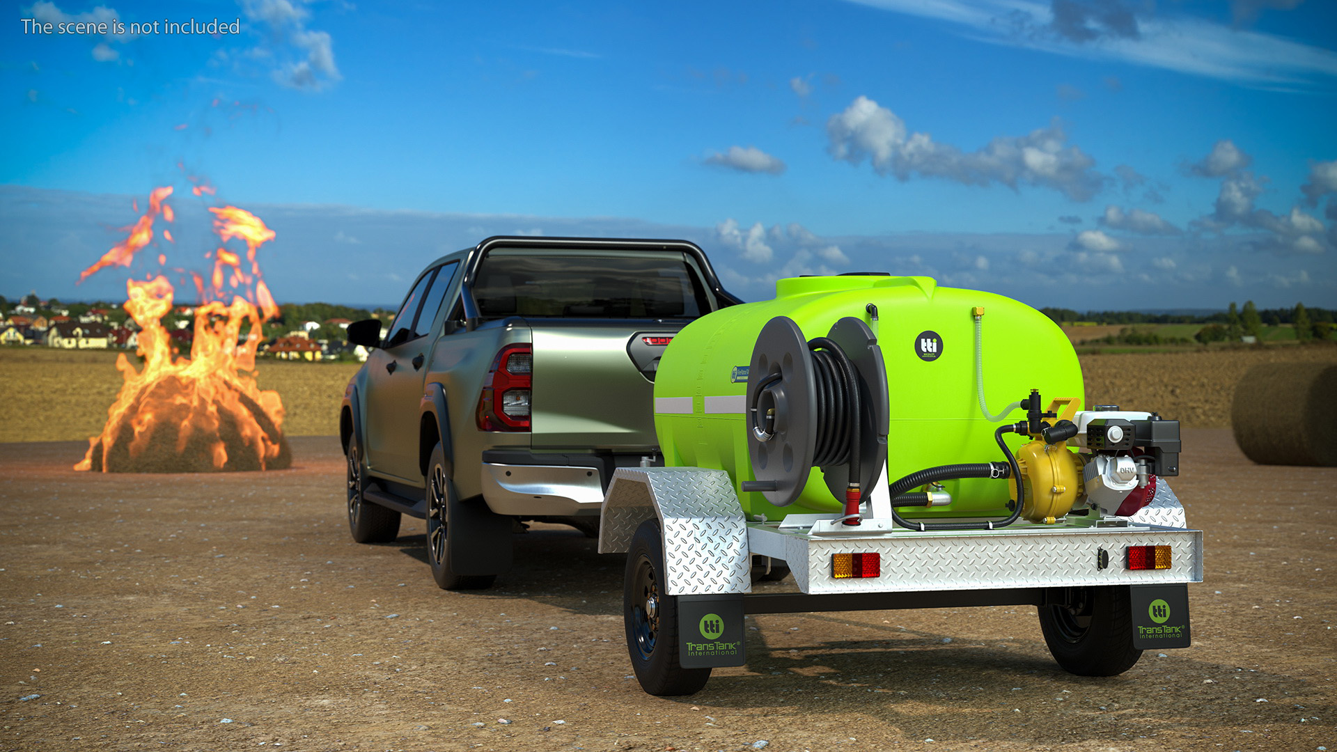 3D model Pickup with Fire Fighting Trailer Rigged