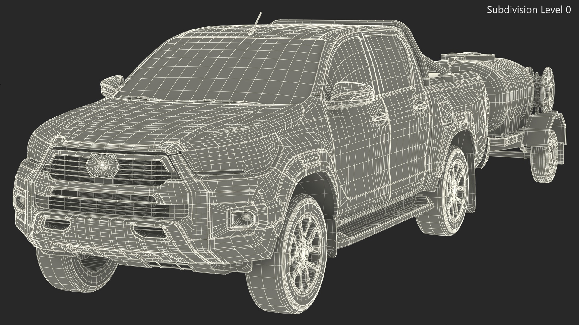 3D model Pickup with Fire Fighting Trailer Rigged
