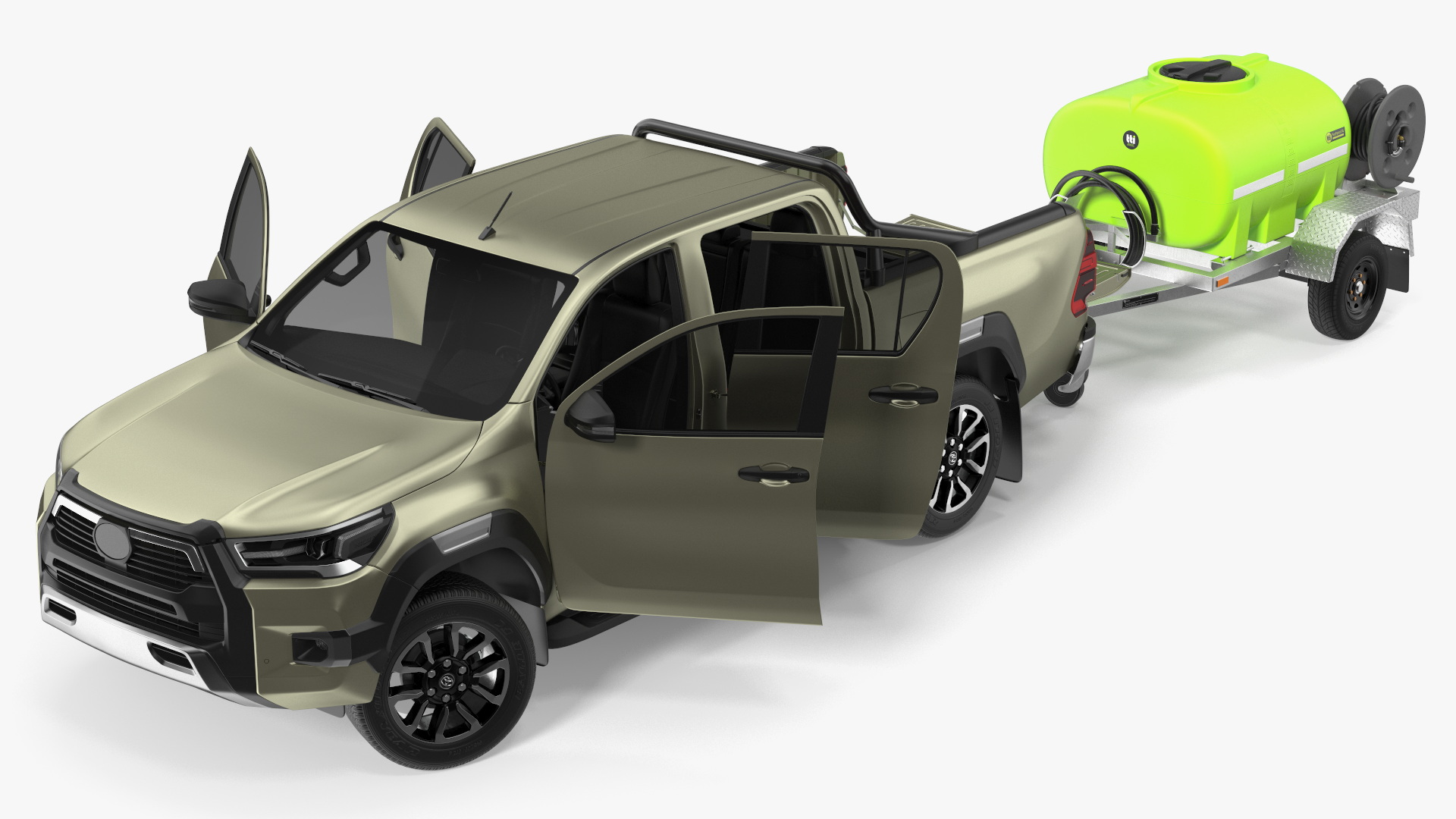 3D model Pickup with Fire Fighting Trailer Rigged