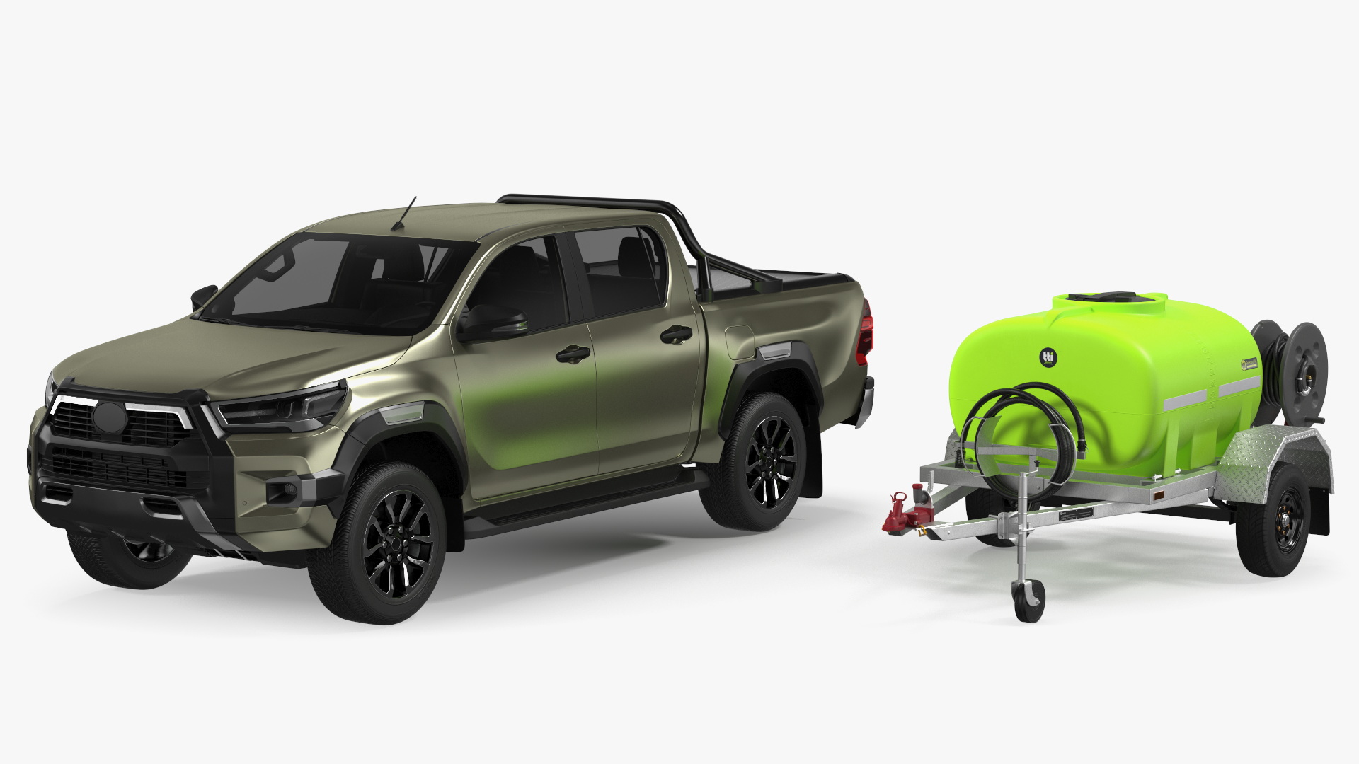 3D model Pickup with Fire Fighting Trailer Rigged