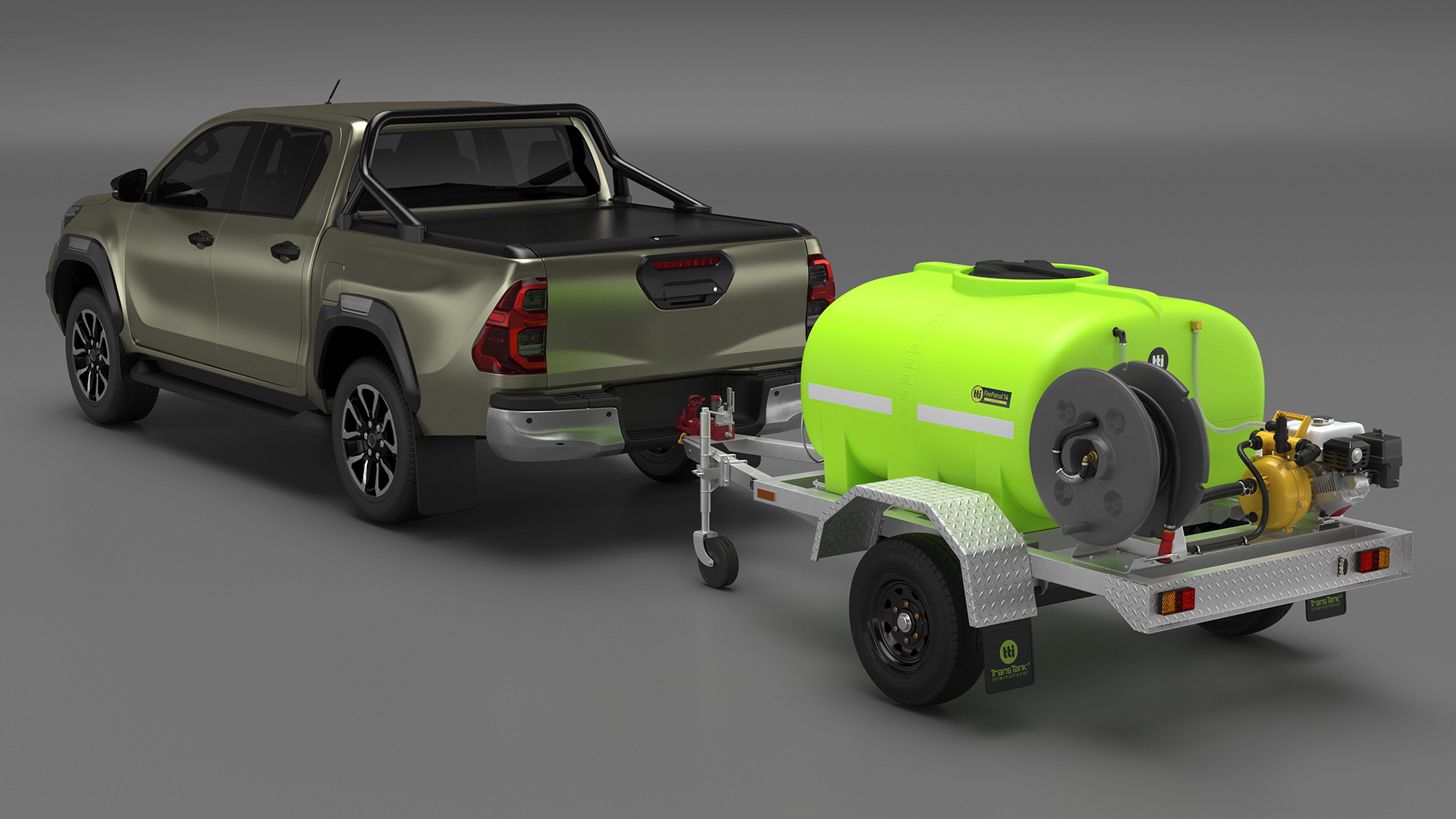 3D model Pickup with Fire Fighting Trailer Rigged