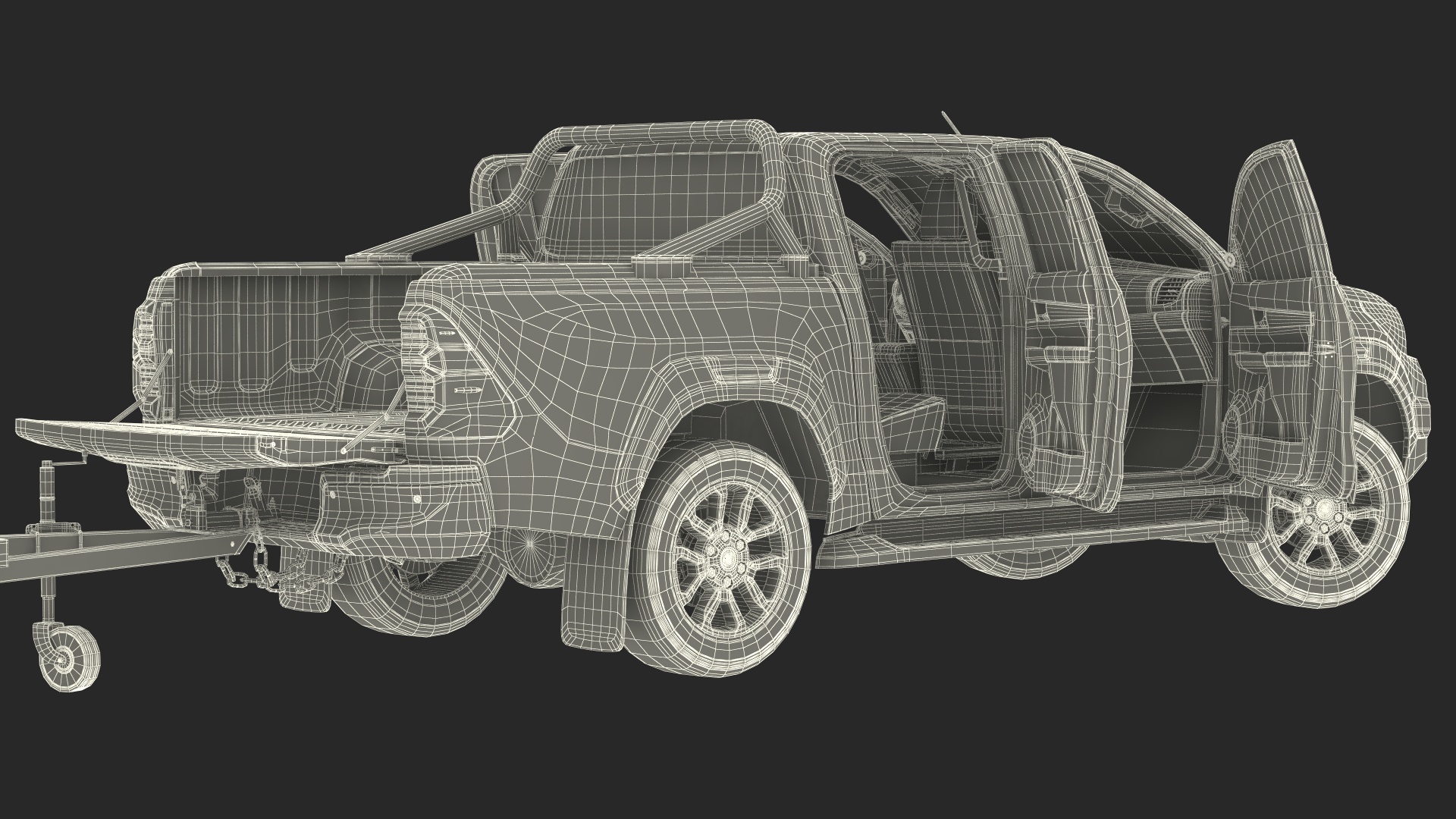 3D model Pickup with Fire Fighting Trailer Rigged