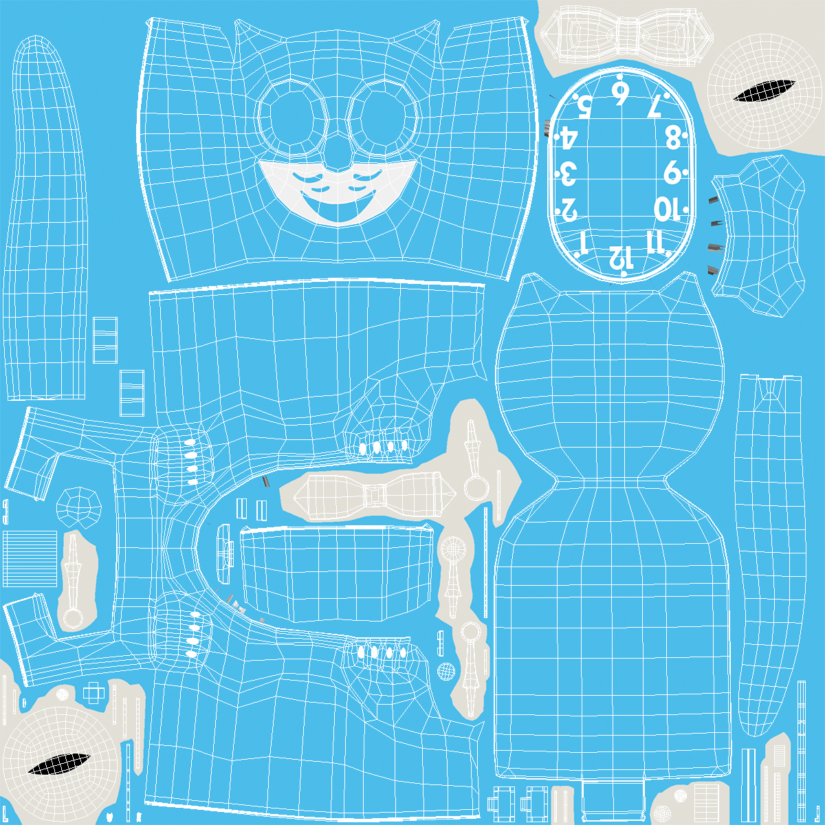 3D Vintage Wall Clock Blue Cat Rigged for Maya model