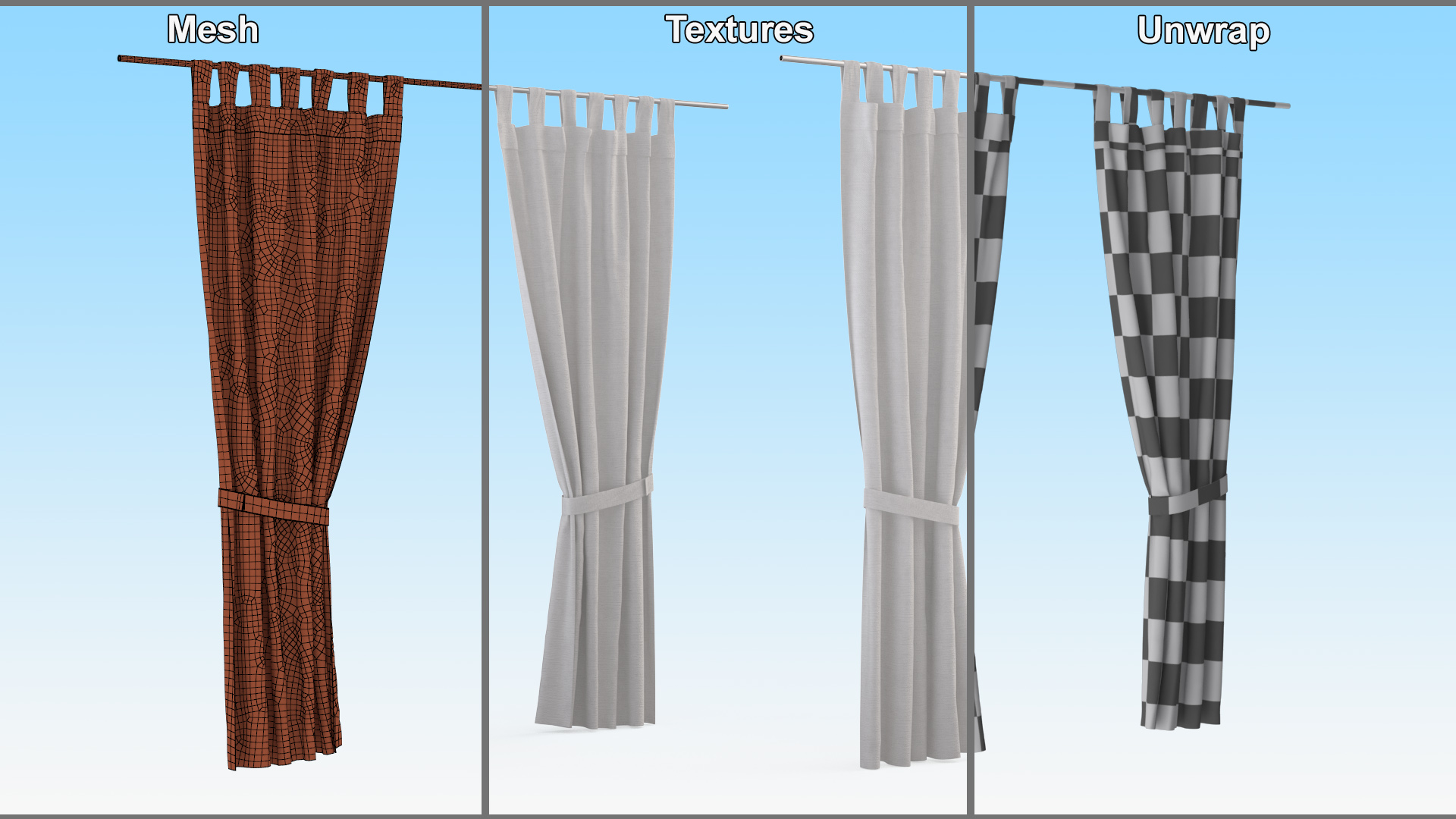 Classic Window Curtains Set 3D