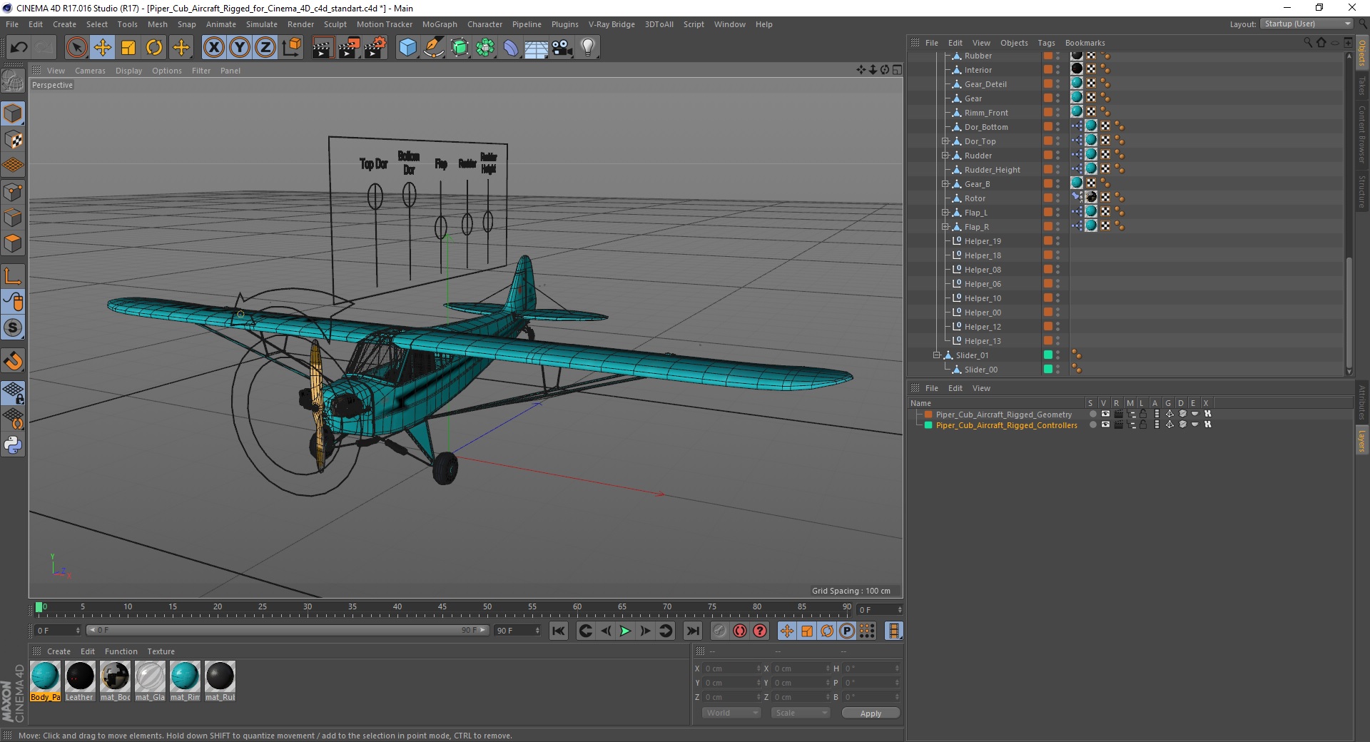Piper Cub Aircraft Rigged for Cinema 4D 3D model