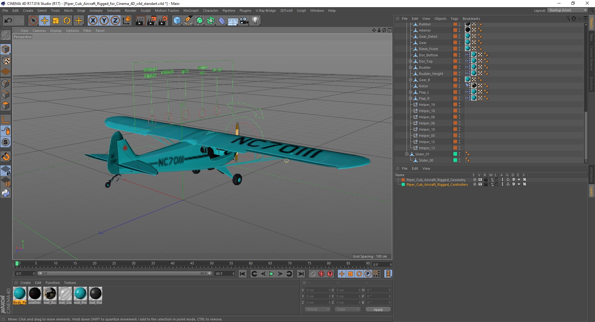 Piper Cub Aircraft Rigged for Cinema 4D 3D model