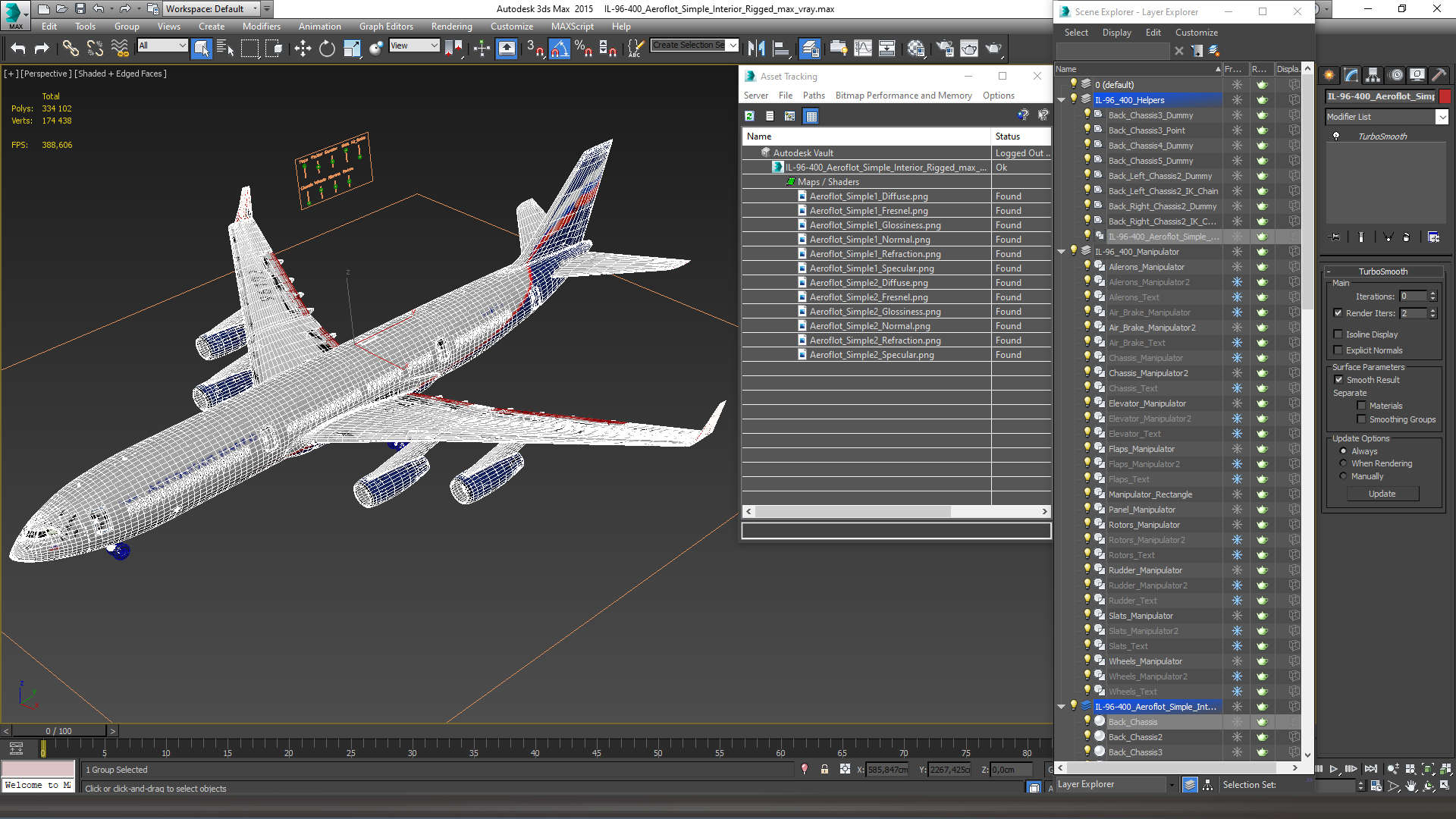 3D IL-96-400 Aeroflot Simple Interior Rigged