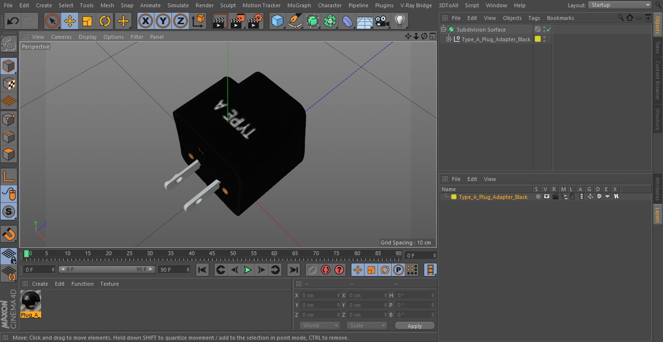 3D model Type A Plug Adapter Black