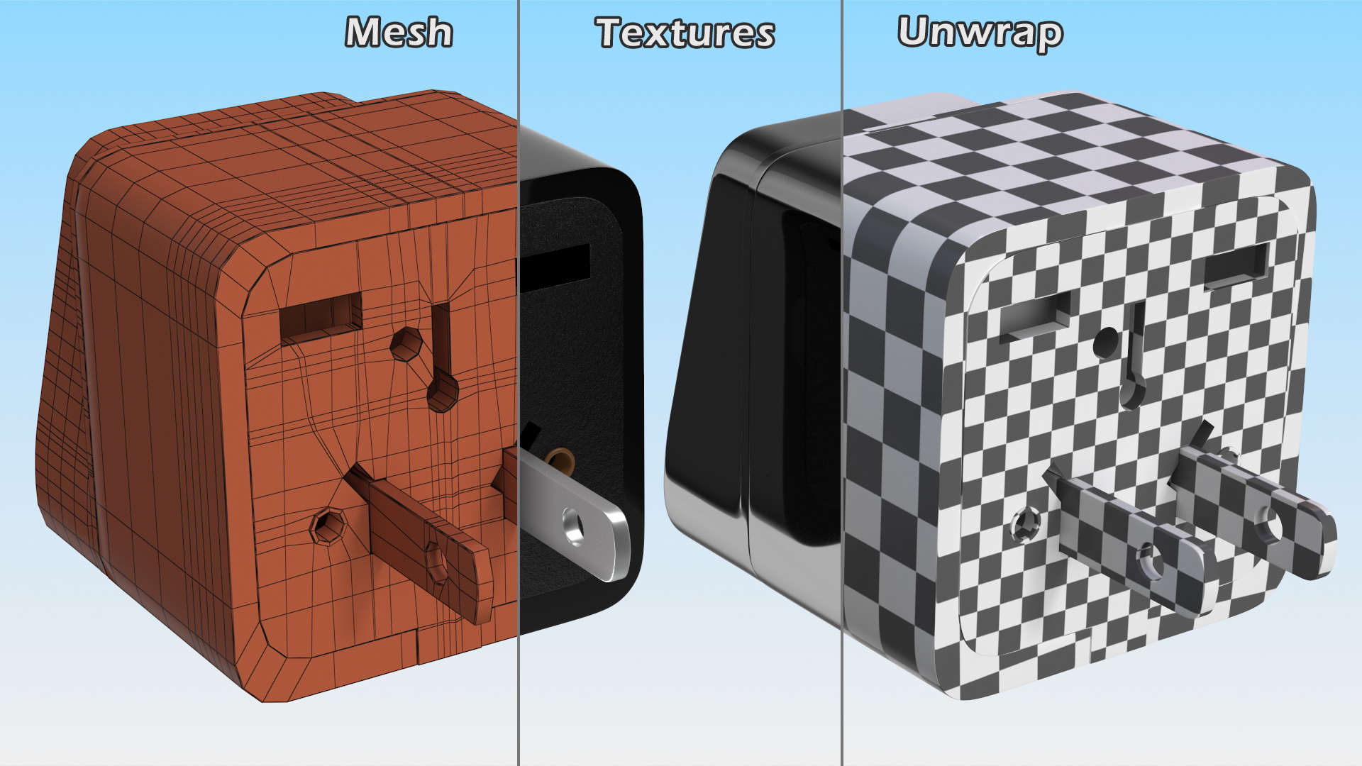 3D model Type A Plug Adapter Black
