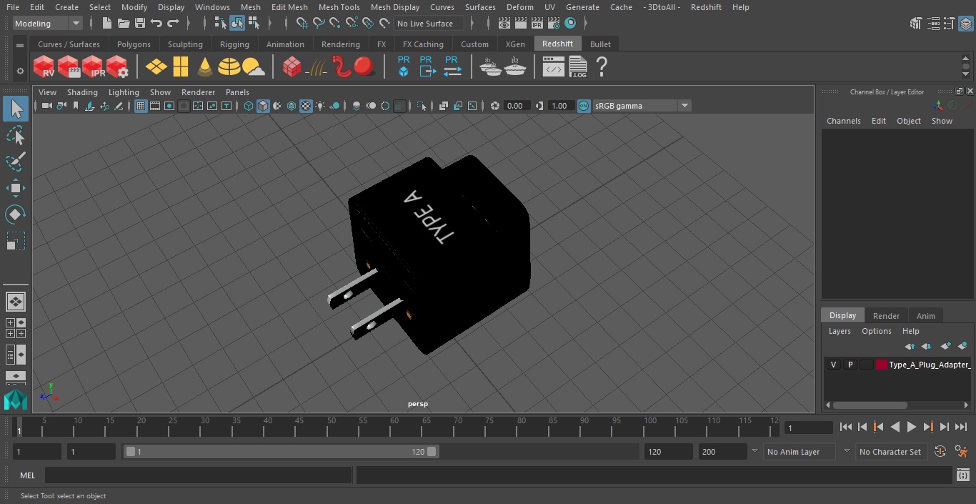 3D model Type A Plug Adapter Black